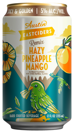 Austin Eastciders Hazy Pineapple Mango 12 oz can, front