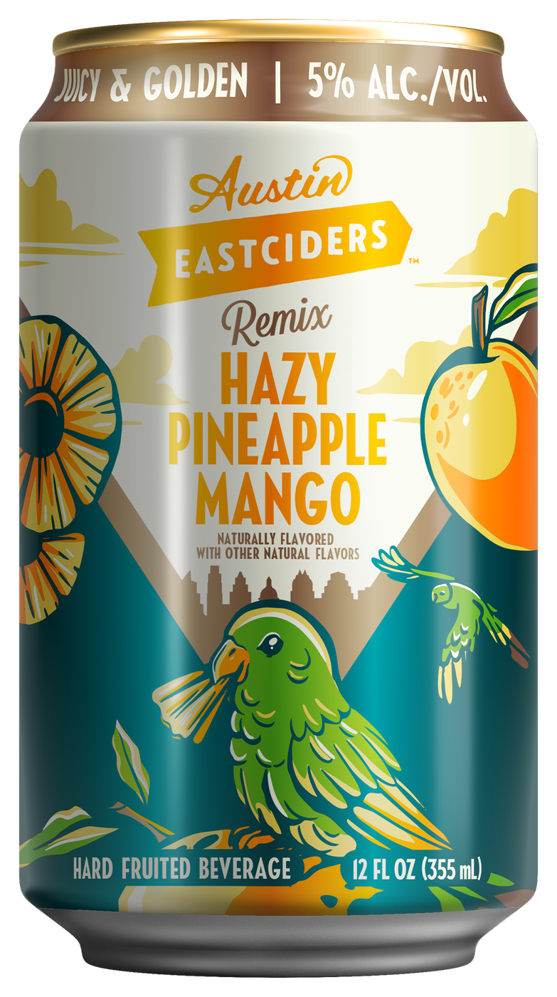 Austin Eastciders Hazy Pineapple Mango 12 oz can, front